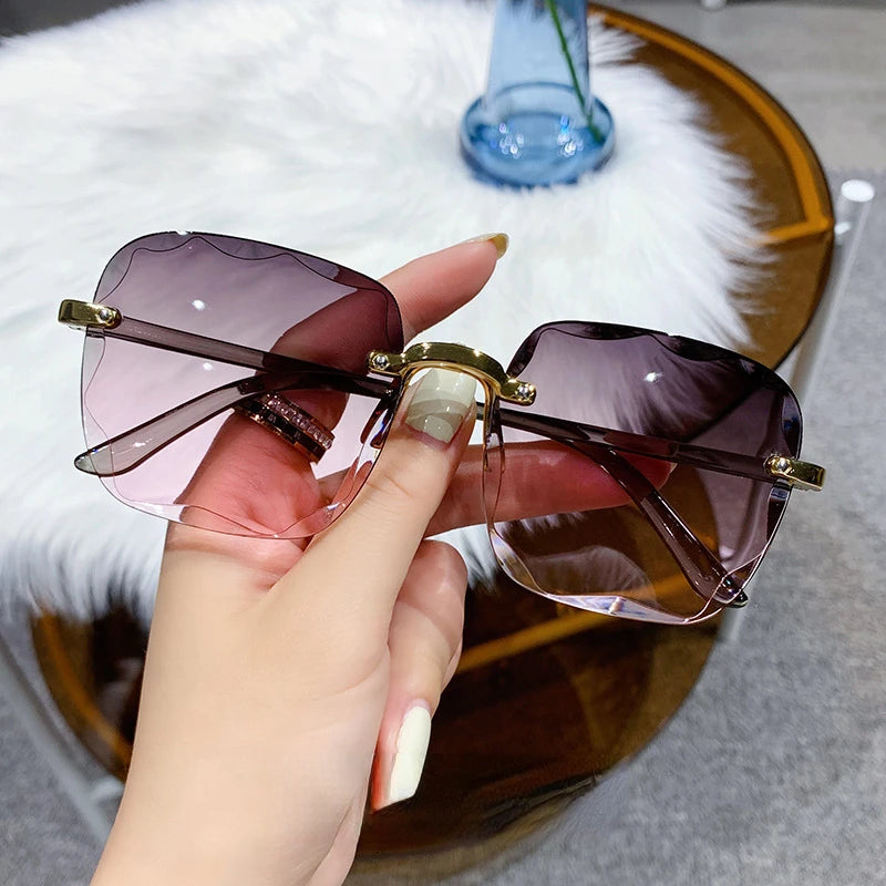 2023 New Rimless Women's Sunglasses Gradient Lenses Sun glasses Lady Vintage Alloy Legs Classic Designer Shades UV400