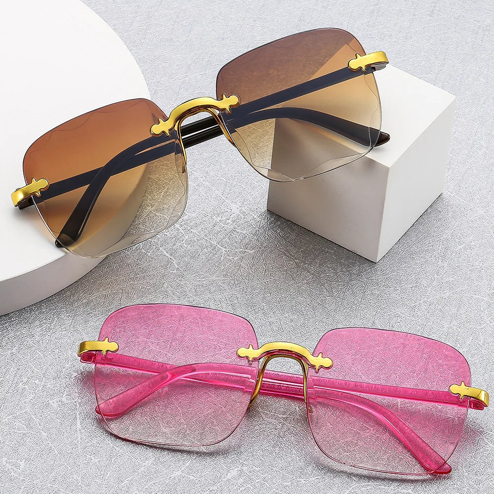 2023 New Rimless Women's Sunglasses Gradient Lenses Sun glasses Lady Vintage Alloy Legs Classic Designer Shades UV400