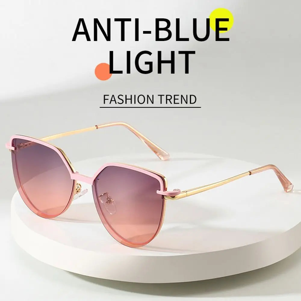 3 In-1 Glasses, Trendy Metal Frame Cat Eye Anti Blue Light Glasses with 1Pc Magnetic Polarized Clip-On Sunglasses Lenses