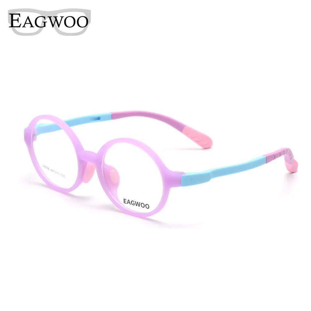 Eagwoo Silicon Soft Children Eyeglasses Round Vintage Sepectacle Optical Frame with Plain Vision Lenses Spectacle 29006