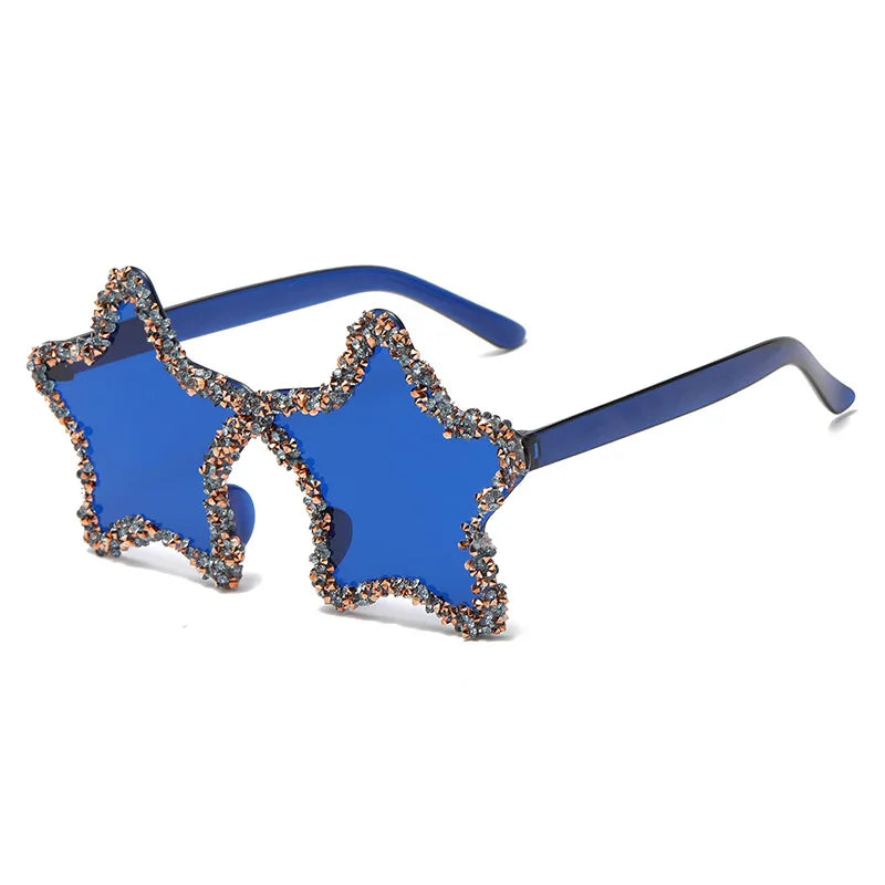 Female Pentagram Diamond Rimless Sunglasses Personalized Street Photography Sunglass Travel Sunscreen Glasses for Women