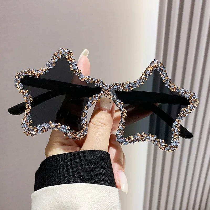 Female Pentagram Diamond Rimless Sunglasses Personalized Street Photography Sunglass Travel Sunscreen Glasses for Women