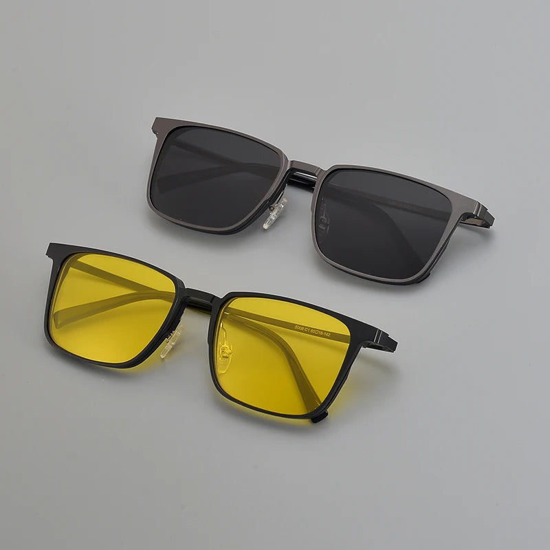 Flip Pure Titanium Square Sunglasses Clip Double Lenses Solar Glasses Designer High Quality Men Retro Eyeglasses