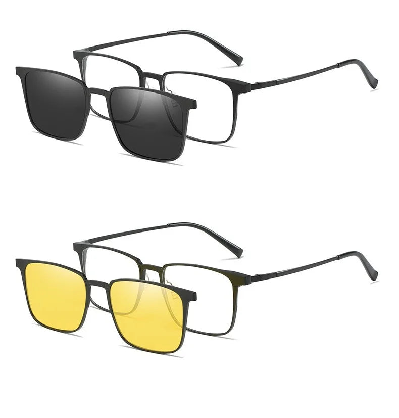 Flip Pure Titanium Square Sunglasses Clip Double Lenses Solar Glasses Designer High Quality Men Retro Eyeglasses