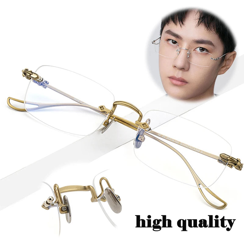 Rimless Anti Blue Light Reading Glasses Men Anti-fatigue Computer Optical Presbyopic Glasses Women Business Flexible Eyeglasses