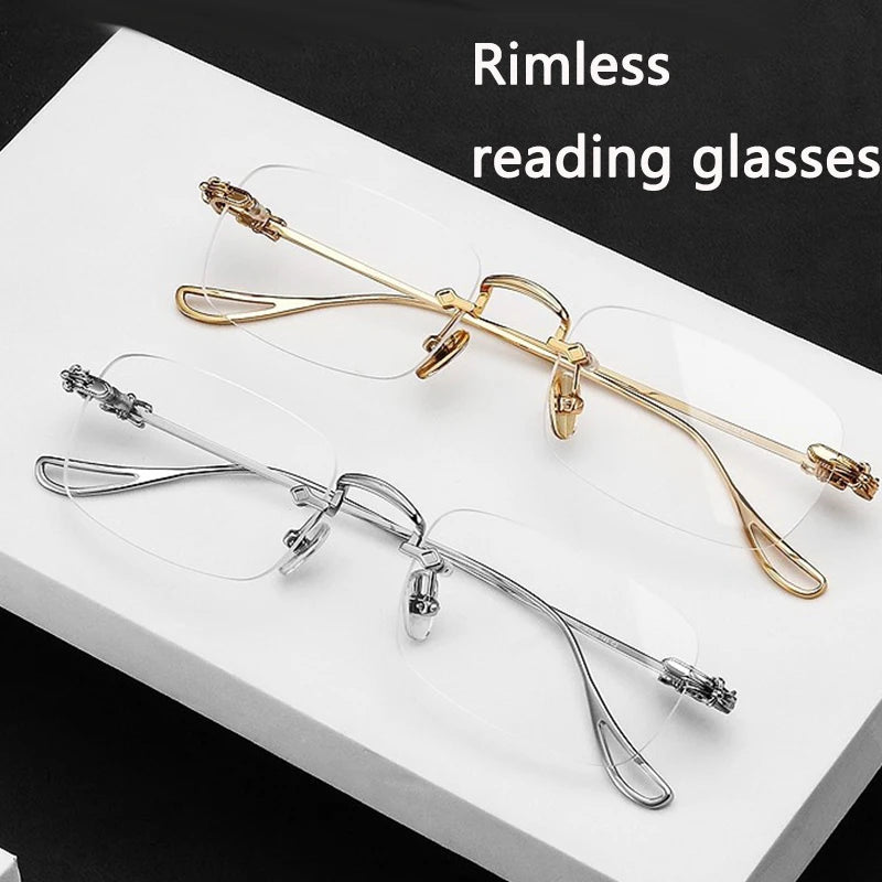 Rimless Anti Blue Light Reading Glasses Men Anti-fatigue Computer Optical Presbyopic Glasses Women Business Flexible Eyeglasses