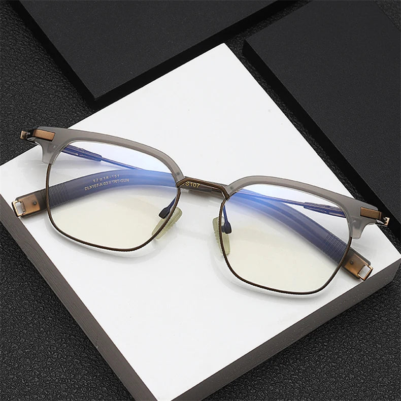 Vintage Designer Titanium Eyeglasses Frame Men Square Prescription Optical Acetate Glasses Women Luxury Myopia Eyebrow Eyewear