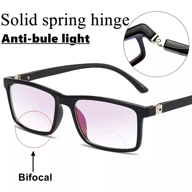 Anti Blue Light Bifocal Reading Glasses Men Women Presbyopic anti-fatigue Magnifying Square full frame black +1.5 +2.5