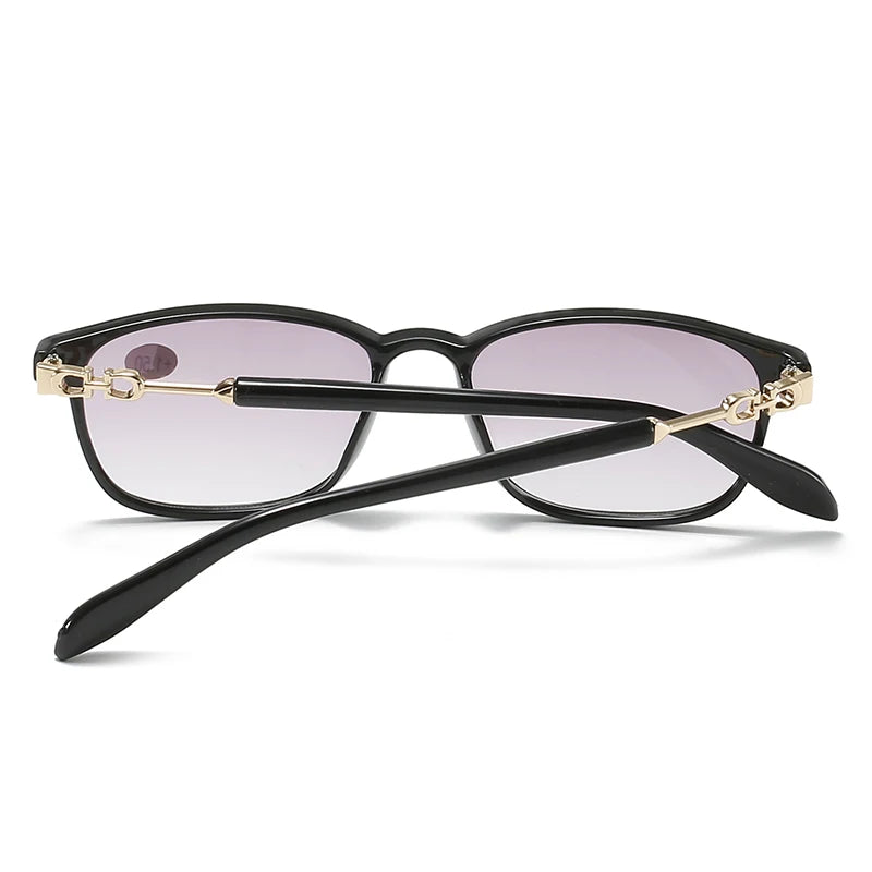 Luxury Square Reading Glasses Women HD Gradient Lenses Reader Glasses Metal Full Frame Unbreakable Black Red +150 250