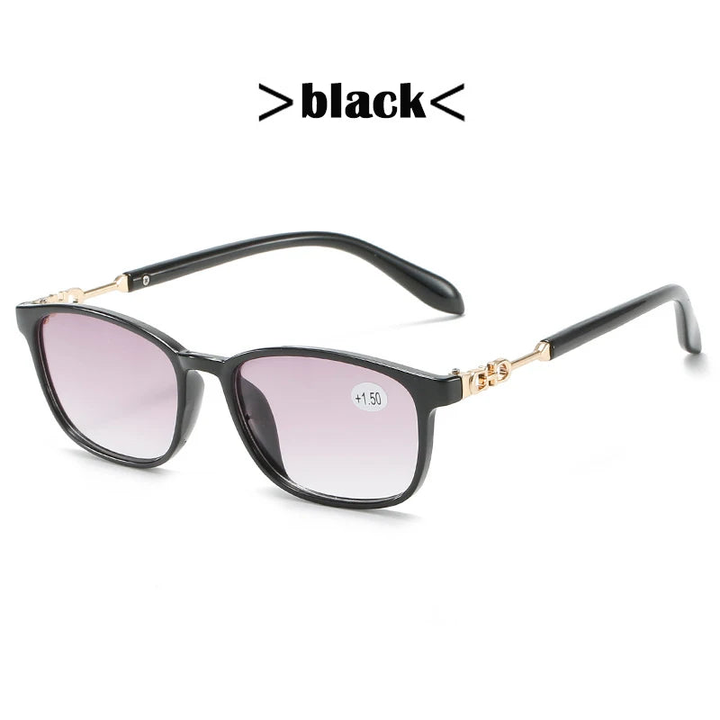 Luxury Square Reading Glasses Women HD Gradient Lenses Reader Glasses Metal Full Frame Unbreakable Black Red +150 250