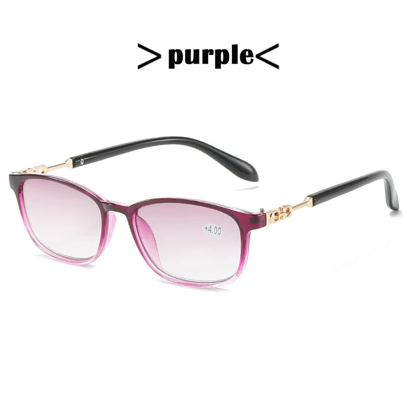 Luxury Square Reading Glasses Women HD Gradient Lenses Reader Glasses Metal Full Frame Unbreakable Black Red +150 250
