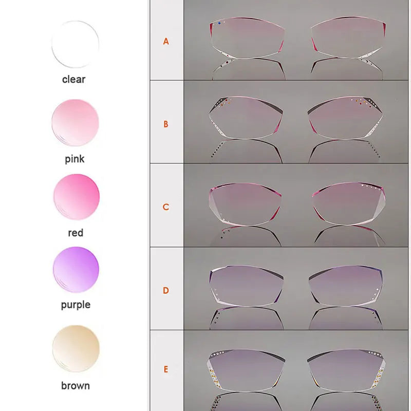 MR-7 Lenses for Women Rimless Diamond Cutted Glasses Frame,Customized Shape Choices and Optional Colors