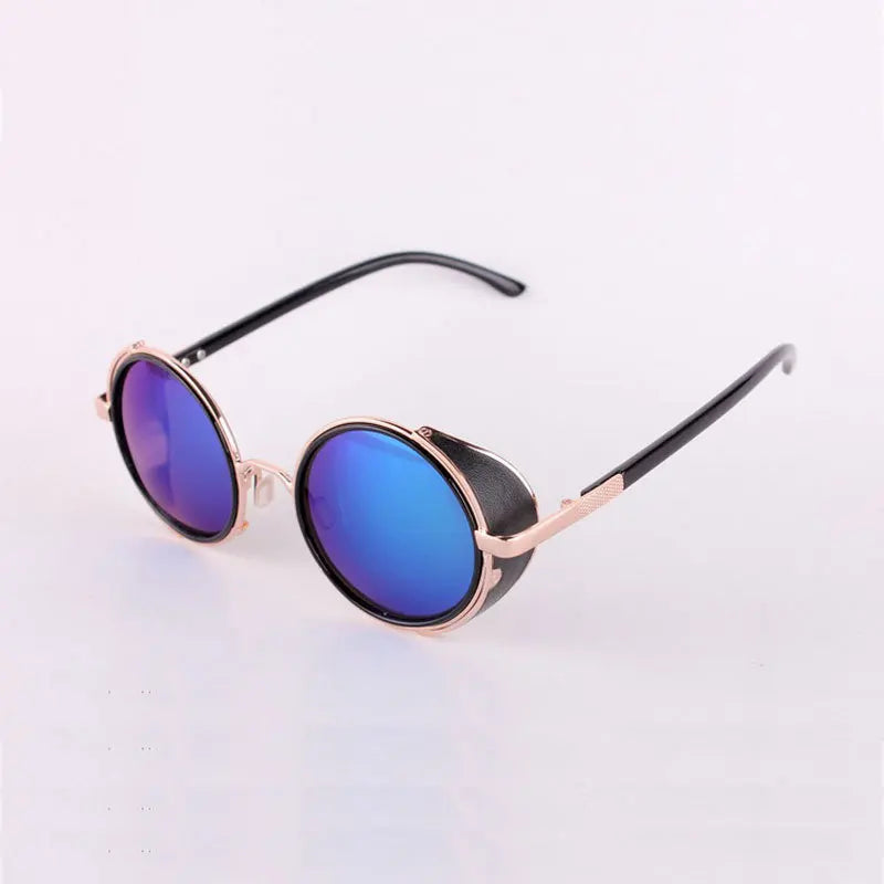 Men's Cooling Glasses Black Round Lenses Sunglasses Gold Frames Oculos Steampunk Feminino Mirro Lens Metal Alloy Frame Retro