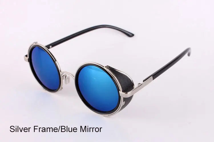 Men's Cooling Glasses Black Round Lenses Sunglasses Gold Frames Oculos Steampunk Feminino Mirro Lens Metal Alloy Frame Retro
