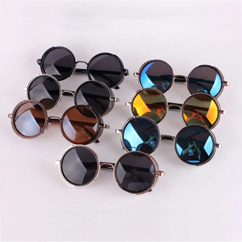 Men's Cooling Glasses Black Round Lenses Sunglasses Gold Frames Oculos Steampunk Feminino Mirro Lens Metal Alloy Frame Retro