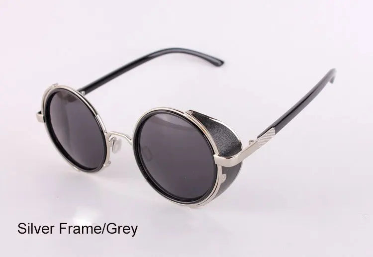 Men's Cooling Glasses Black Round Lenses Sunglasses Gold Frames Oculos Steampunk Feminino Mirro Lens Metal Alloy Frame Retro
