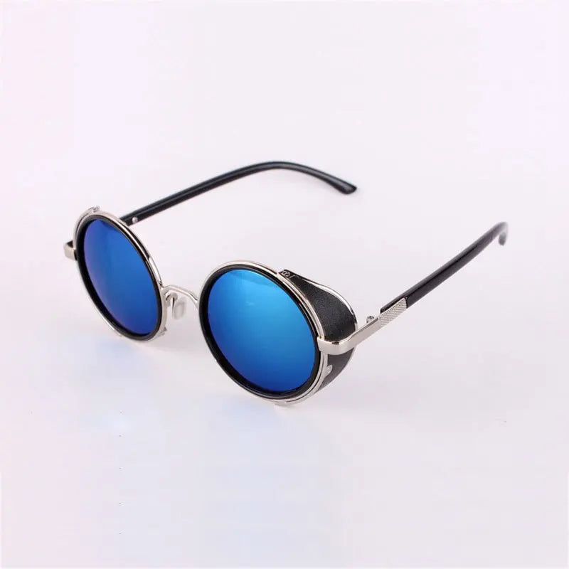 Men's Cooling Glasses Black Round Lenses Sunglasses Gold Frames Oculos Steampunk Feminino Mirro Lens Metal Alloy Frame Retro