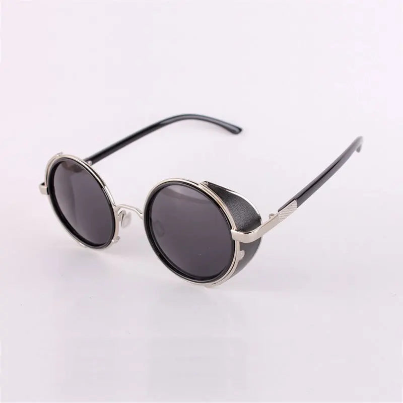 Men's Cooling Glasses Black Round Lenses Sunglasses Gold Frames Oculos Steampunk Feminino Mirro Lens Metal Alloy Frame Retro