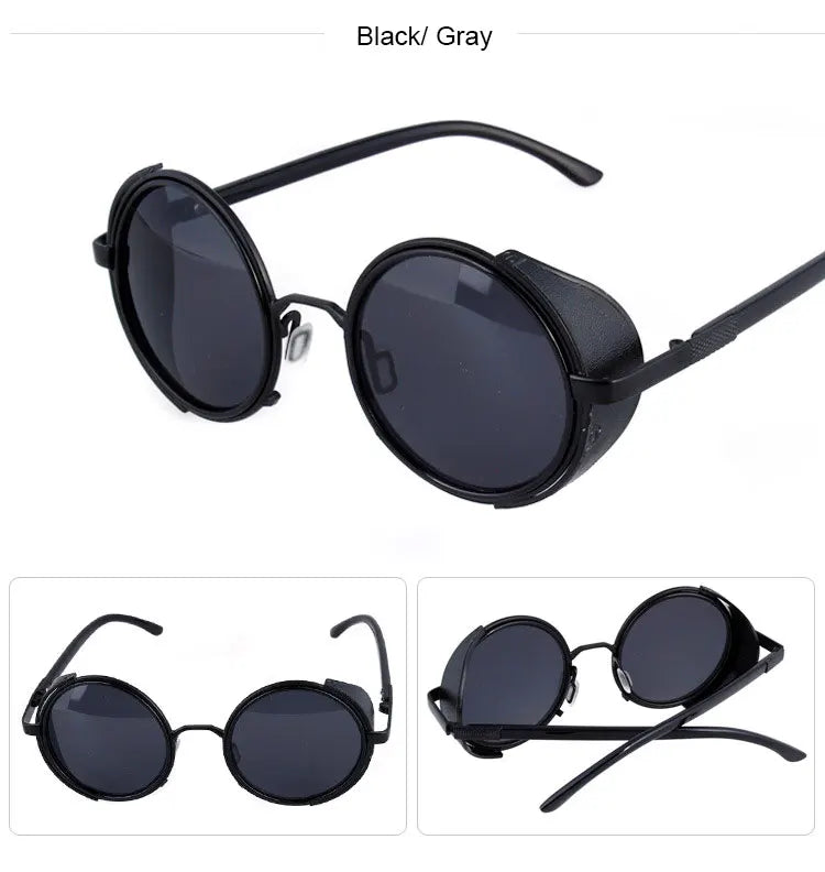 Men's Cooling Glasses Black Round Lenses Sunglasses Gold Frames Oculos Steampunk Feminino Mirro Lens Metal Alloy Frame Retro