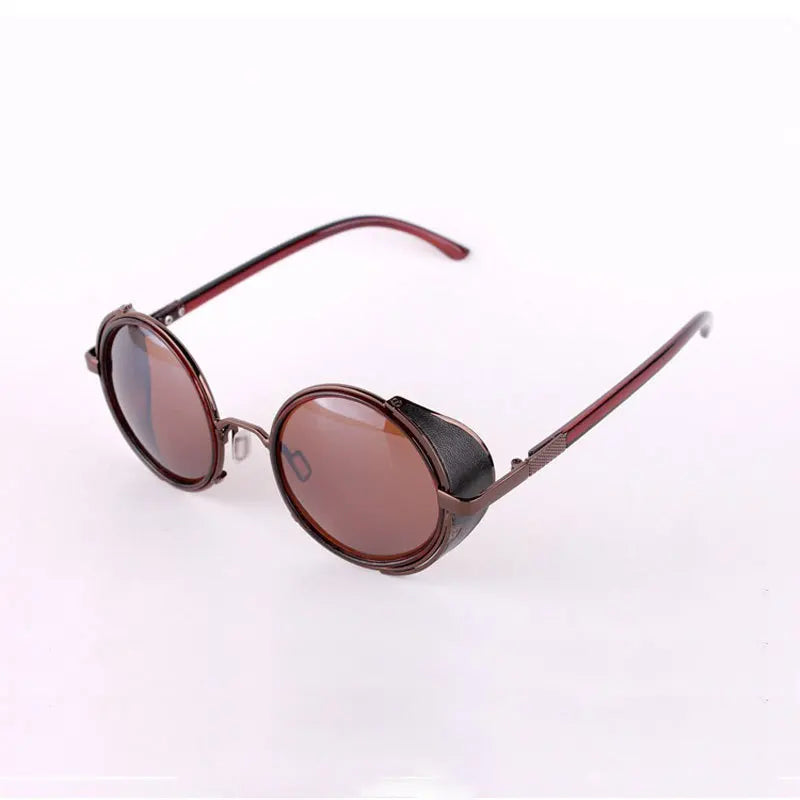 Men's Cooling Glasses Black Round Lenses Sunglasses Gold Frames Oculos Steampunk Feminino Mirro Lens Metal Alloy Frame Retro