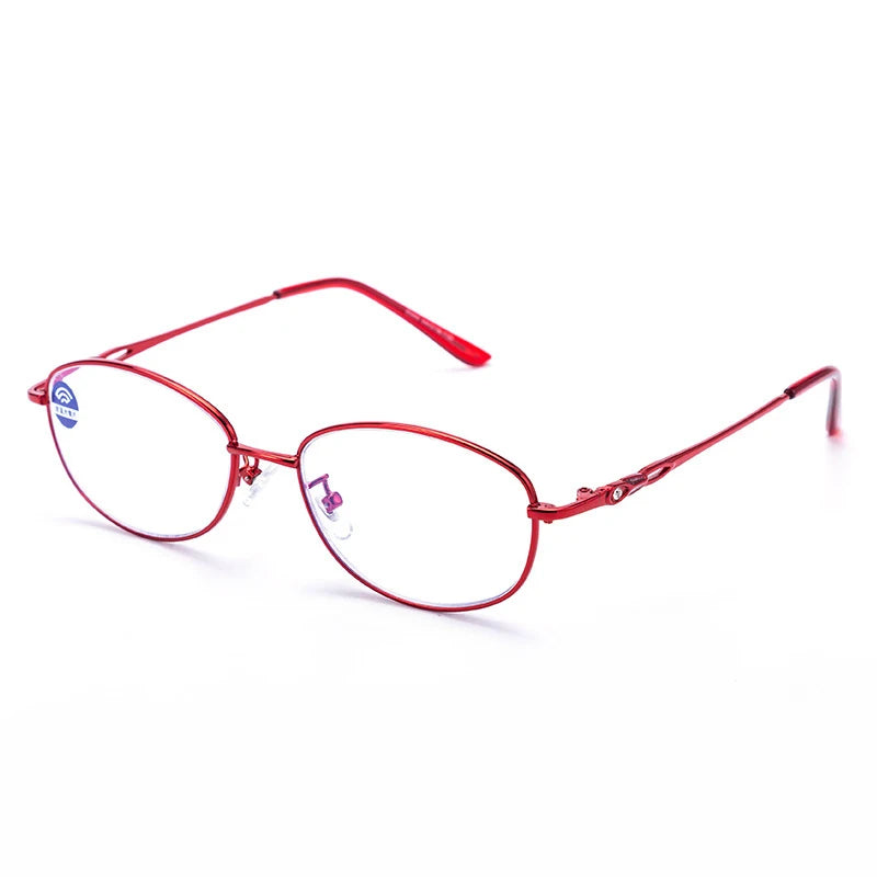 Metal Anti-Blue Light Reading Glasses Women Full Frame Magnifying Glasses Ultralight Computer Optical Diamond Eyeglasses
