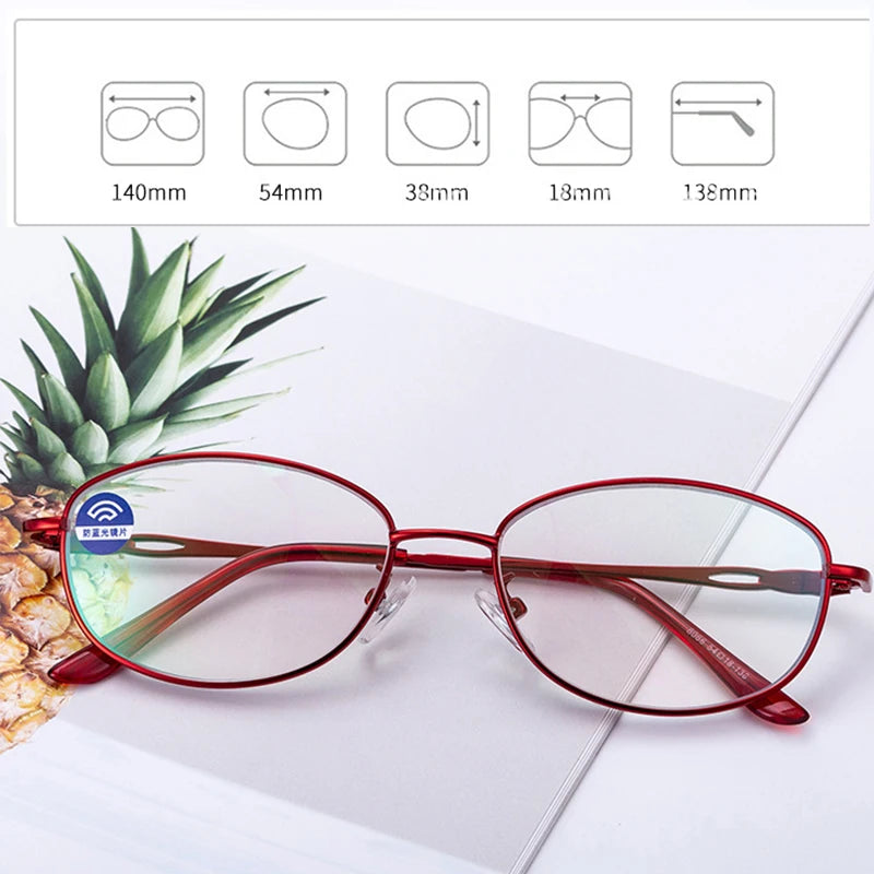 Metal Anti-Blue Light Reading Glasses Women Full Frame Magnifying Glasses Ultralight Computer Optical Diamond Eyeglasses