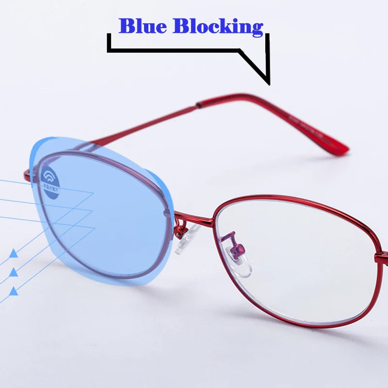 Metal Anti-Blue Light Reading Glasses Women Full Frame Magnifying Glasses Ultralight Computer Optical Diamond Eyeglasses