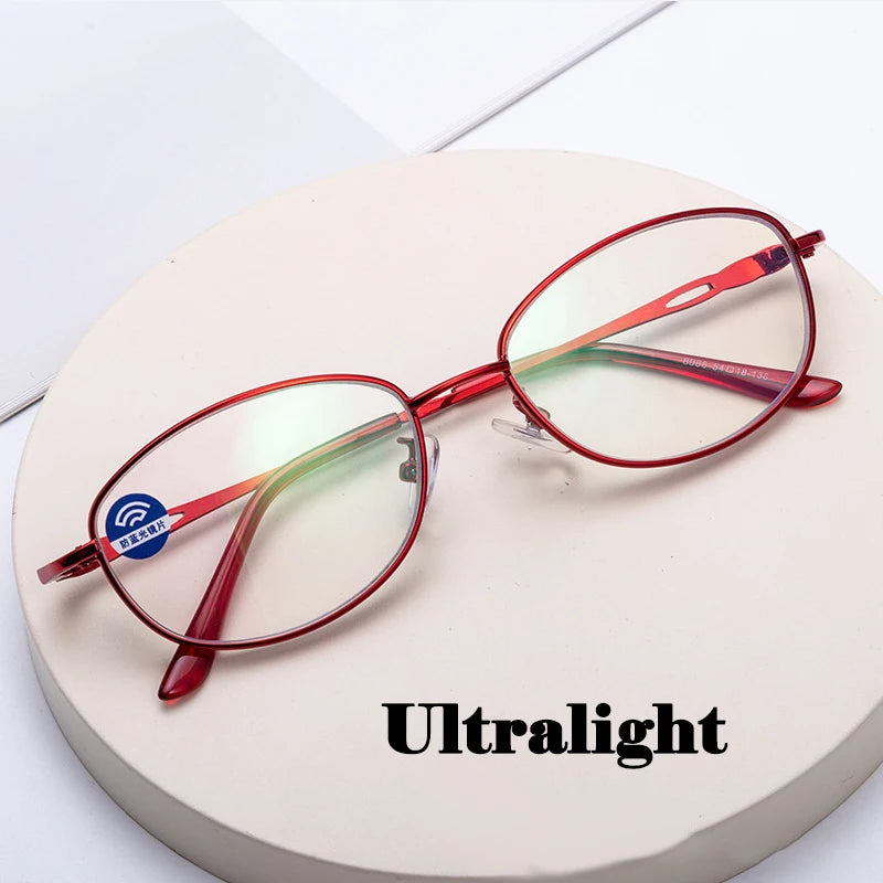 Metal Anti-Blue Light Reading Glasses Women Full Frame Magnifying Glasses Ultralight Computer Optical Diamond Eyeglasses