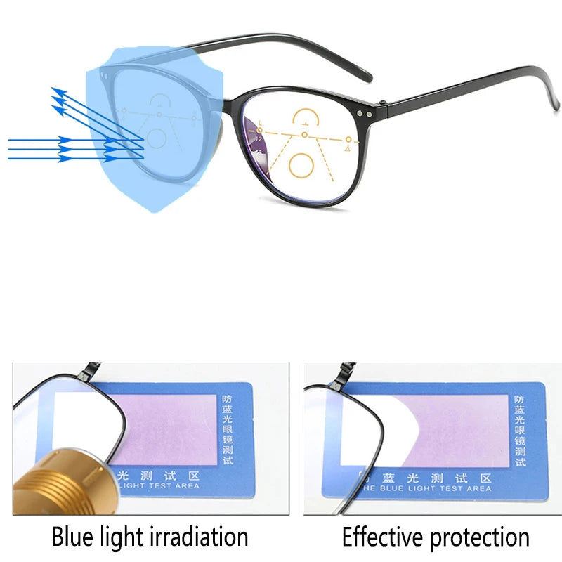 Multifocal Progressive Reading Glasses Men Women Anti Blue Light Anti-fatigue Computer Glasses Full Frame Light Weight Fashion