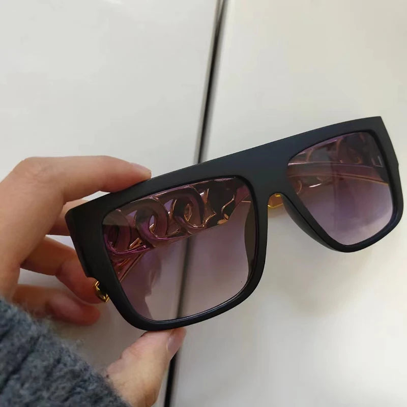 New Trendy Women Sunglasses Hip Hop Flamboyant Men Punk Big Gold Necklace Glasses Casual Vacation Sun Glasses UV400
