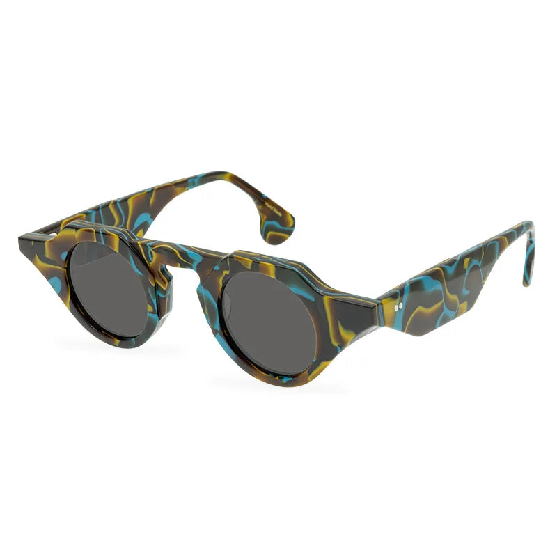 Occhiali da sole in acetato spesso poligonale Occhiali da sole con lenti rotonde Protezione UV Occhiali da sole firmati Sonnenbrille Herren