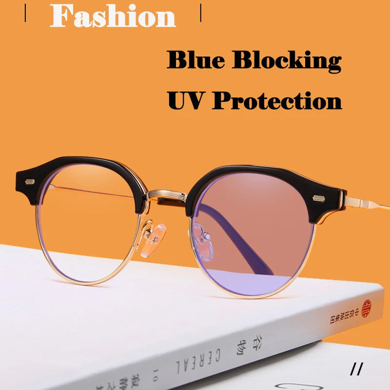 Retro Anti Blue Light Frame Glasses Men Computer Optical UV Protection Glasses Metal Eyebrow Glasses Rim Flat mirror 0