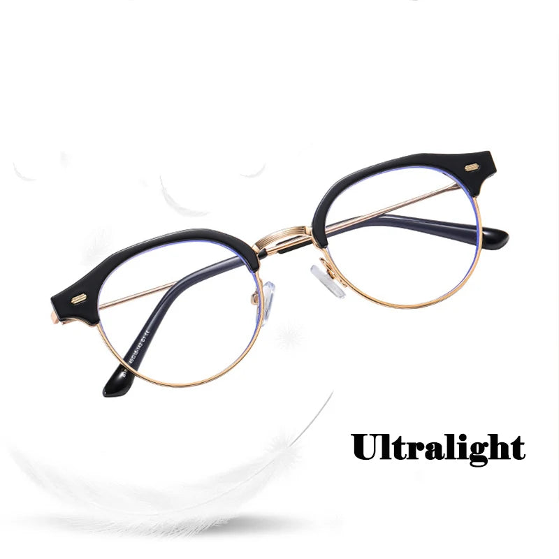 Retro Anti Blue Light Frame Glasses Men Computer Optical UV Protection Glasses Metal Eyebrow Glasses Rim Flat mirror 0