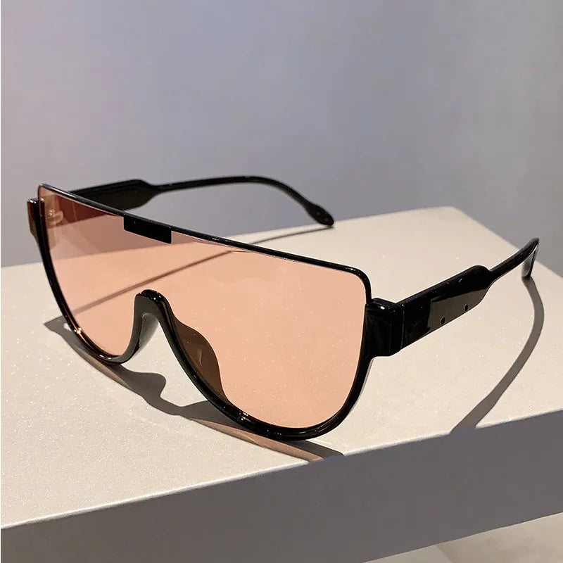 Retro Large Frame Connected Sunglasses Half Frame Brown Sun Glasses European and American Style Anti Glare Sunglasses