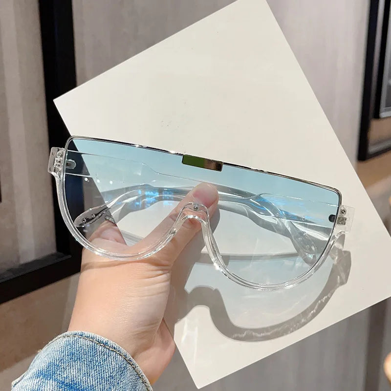 Retro Large Frame Connected Sunglasses Half Frame Brown Sun Glasses European and American Style Anti Glare Sunglasses