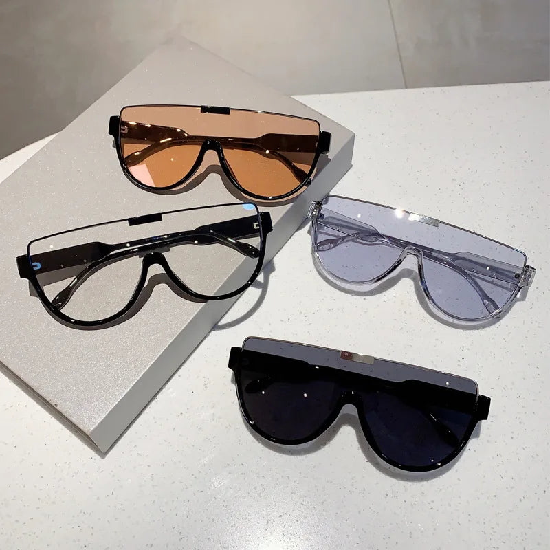 Retro Large Frame Connected Sunglasses Half Frame Brown Sun Glasses European and American Style Anti Glare Sunglasses