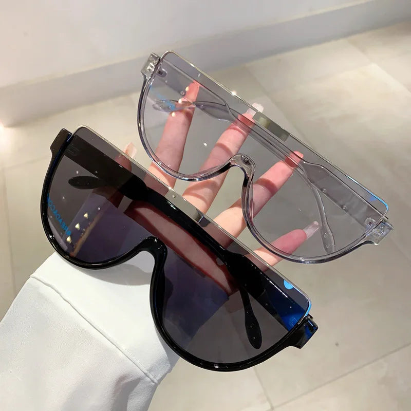 Retro Large Frame Connected Sunglasses Half Frame Brown Sun Glasses European and American Style Anti Glare Sunglasses