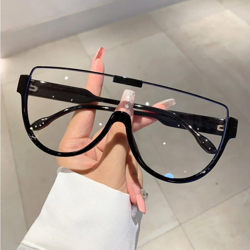 Retro Large Frame Connected Sunglasses Half Frame Brown Sun Glasses European and American Style Anti Glare Sunglasses