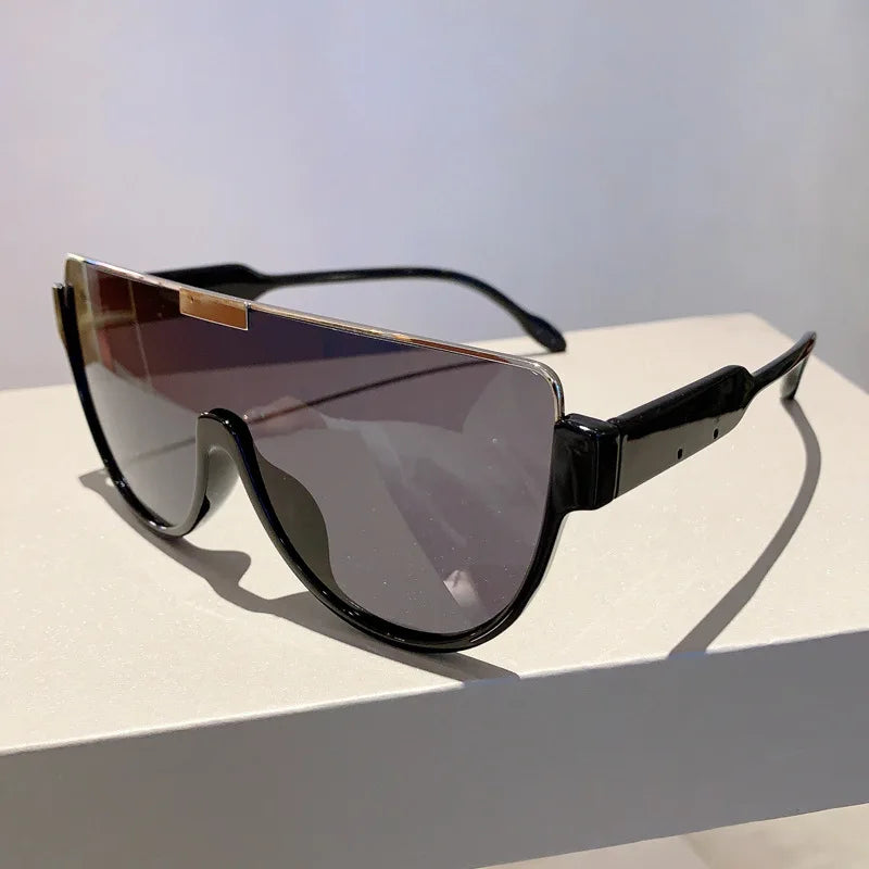 Retro Large Frame Connected Sunglasses Half Frame Brown Sun Glasses European and American Style Anti Glare Sunglasses