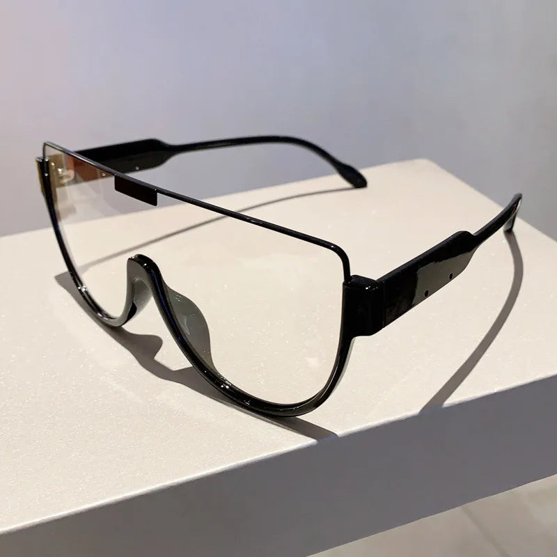 Retro Large Frame Connected Sunglasses Half Frame Brown Sun Glasses European and American Style Anti Glare Sunglasses