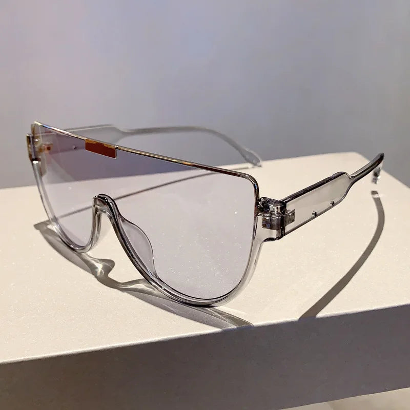 Retro Large Frame Connected Sunglasses Half Frame Brown Sun Glasses European and American Style Anti Glare Sunglasses