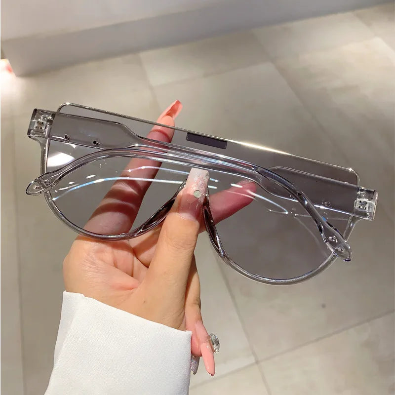 Retro Large Frame Connected Sunglasses Half Frame Brown Sun Glasses European and American Style Anti Glare Sunglasses