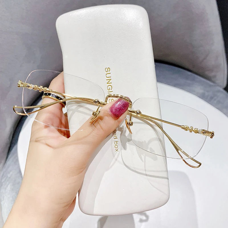 Rimless Anti Blue Light Reading Glasses Men Anti-fatigue Computer Optical Presbyopic Glasses Women Business Flexible Eyeglasses