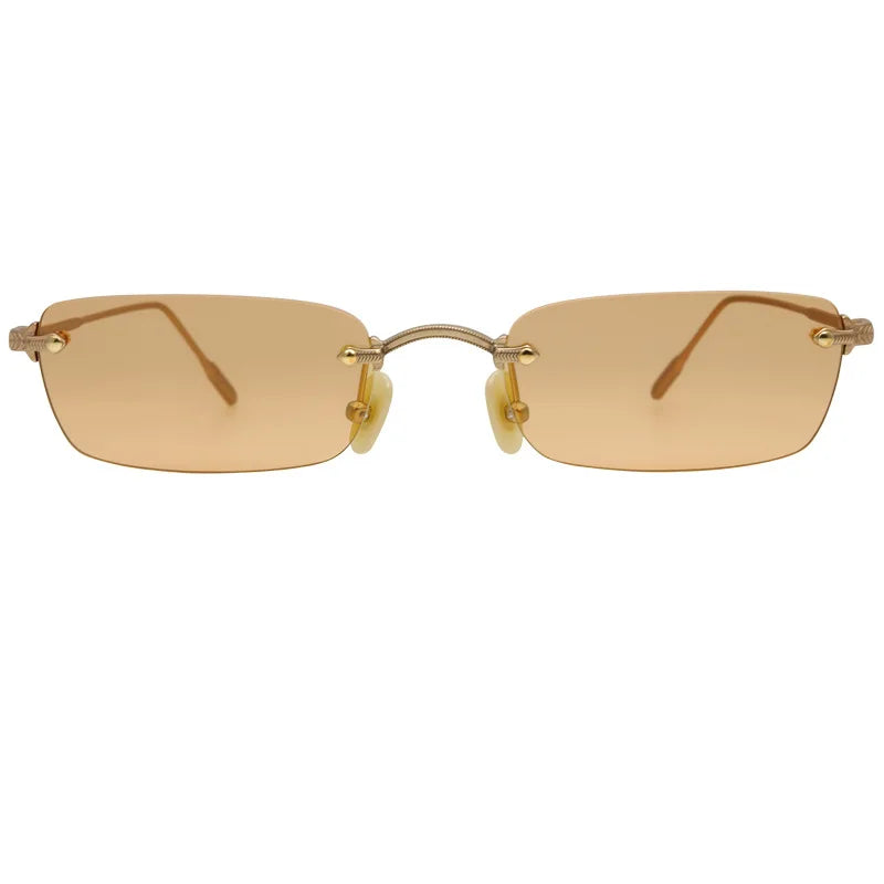 Rimless Square Uv400 Pure Titanium Sunglasses Men and Women Outdoor Designer Gold Silver Eyeglasses with Nylon Lenses