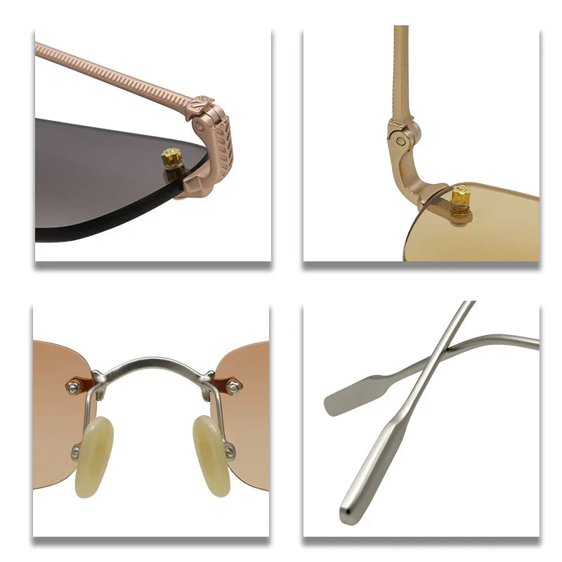 Rimless Square Uv400 Pure Titanium Sunglasses Men and Women Outdoor Designer Gold Silver Eyeglasses with Nylon Lenses