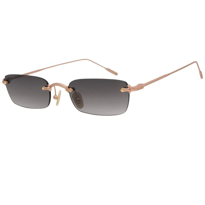 Rimless Square Uv400 Pure Titanium Sunglasses Men and Women Outdoor Designer Gold Silver Eyeglasses with Nylon Lenses