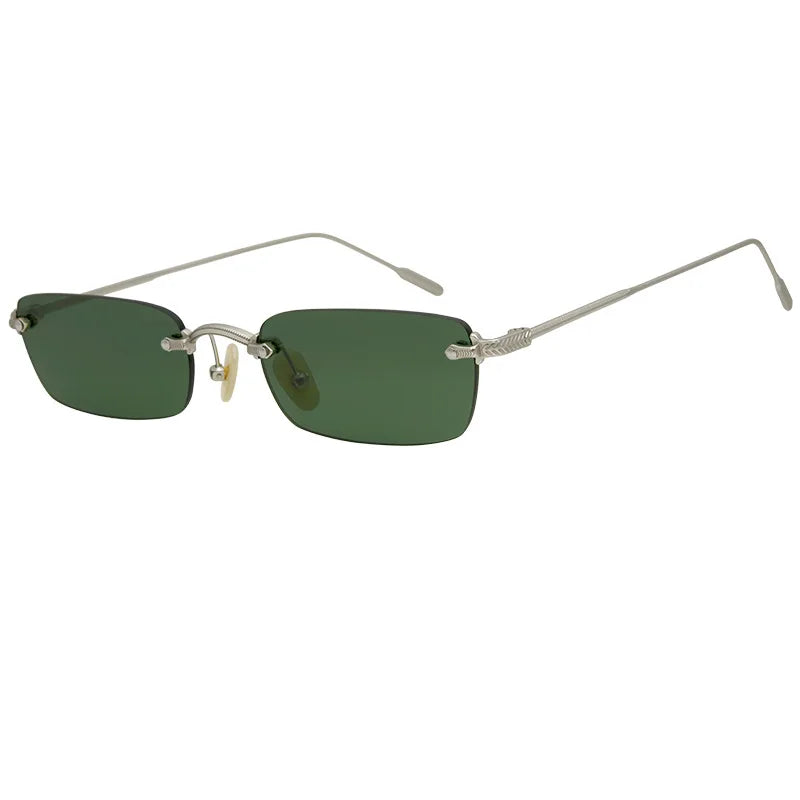 Rimless Square Uv400 Pure Titanium Sunglasses Men and Women Outdoor Designer Gold Silver Eyeglasses with Nylon Lenses