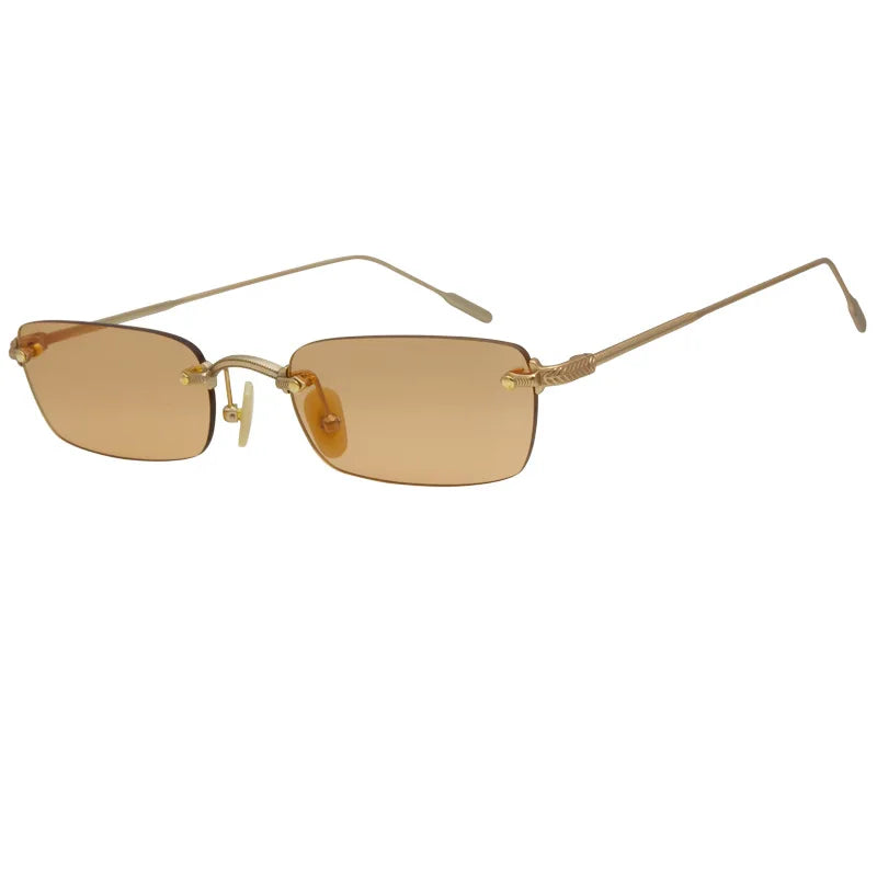 Rimless Square Uv400 Pure Titanium Sunglasses Men and Women Outdoor Designer Gold Silver Eyeglasses with Nylon Lenses