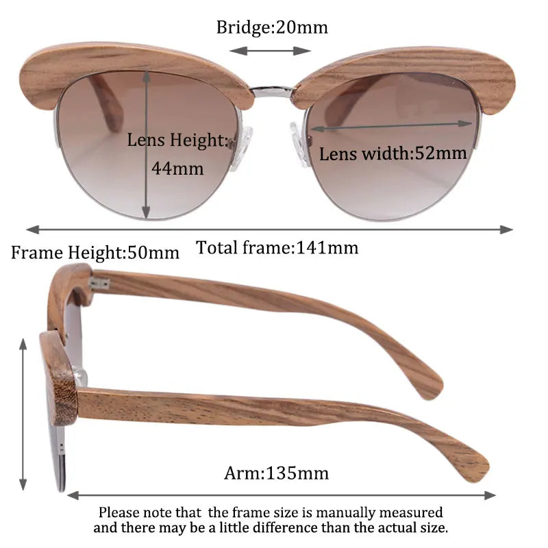 Half Wooden Frame Sunglasses Women Men Eyewear UV400 Mirror Glasses CR39 resin lenses Occhiali Da Sole 6097