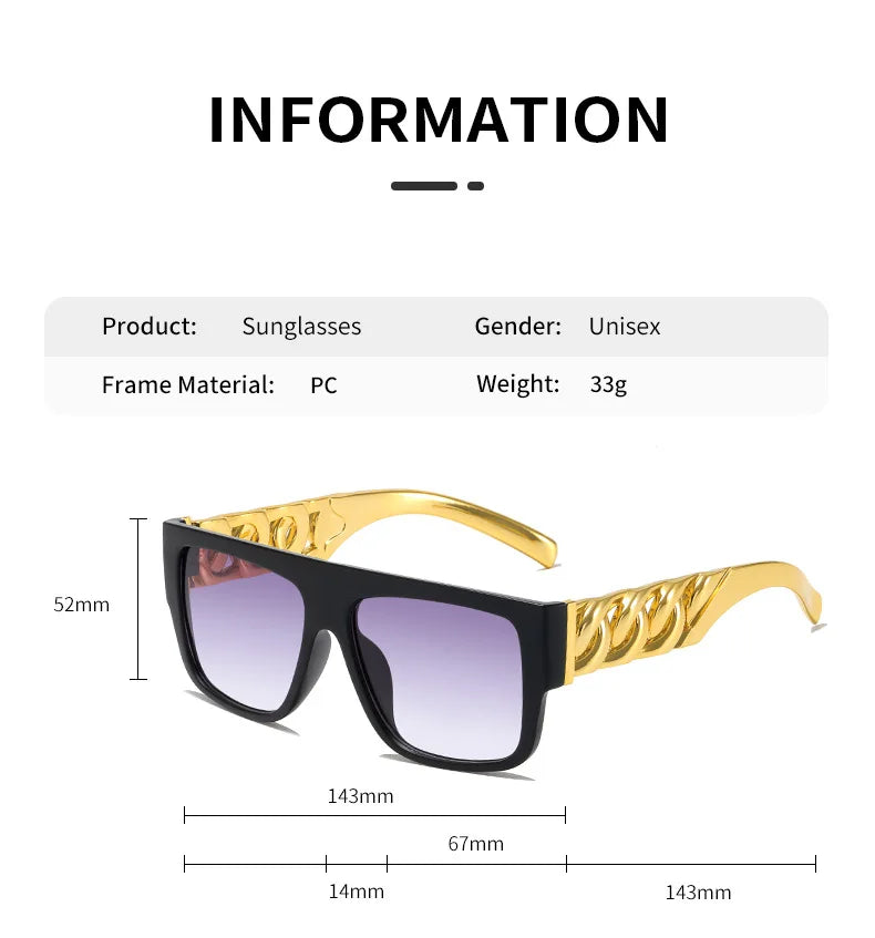 New Trendy Women Sunglasses Hip Hop Flamboyant Men Punk Big Gold Necklace Glasses Casual Vacation Sun Glasses UV400